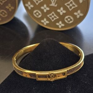 Gold and Brown Bangle Bracelet